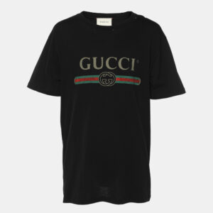 Gucci Black Logo Print Cotton Round Neck T-Shirt L