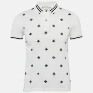 Gucci White Cotton Pique Bee Embroidered Polo T-Shirt XS