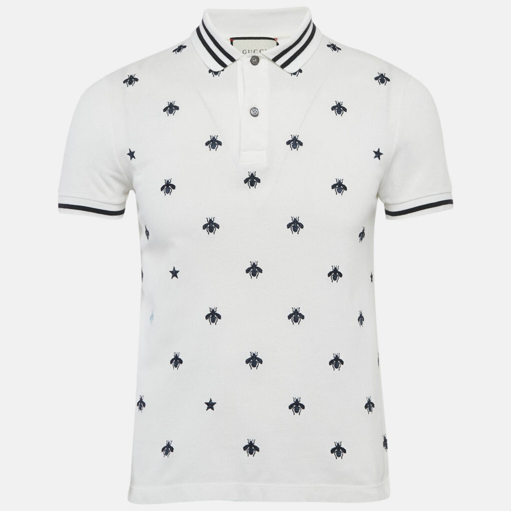 luxury-men-gucci-used-clothes-p1148969-001 Gucci White Cotton Pique Bee Embroidered Polo T-Shirt XS