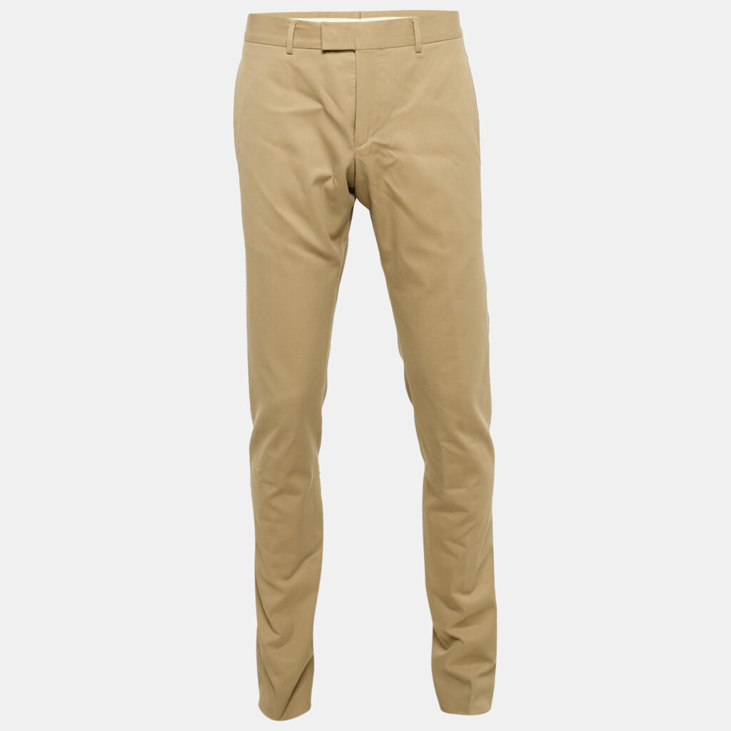 luxury-men-gucci-used-clothes-p1149101-004 Gucci Beige Herringbone Cotton Regular Fit Trousers M