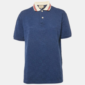 gucci blue gg embroidered cotton pique polo t-shirt s