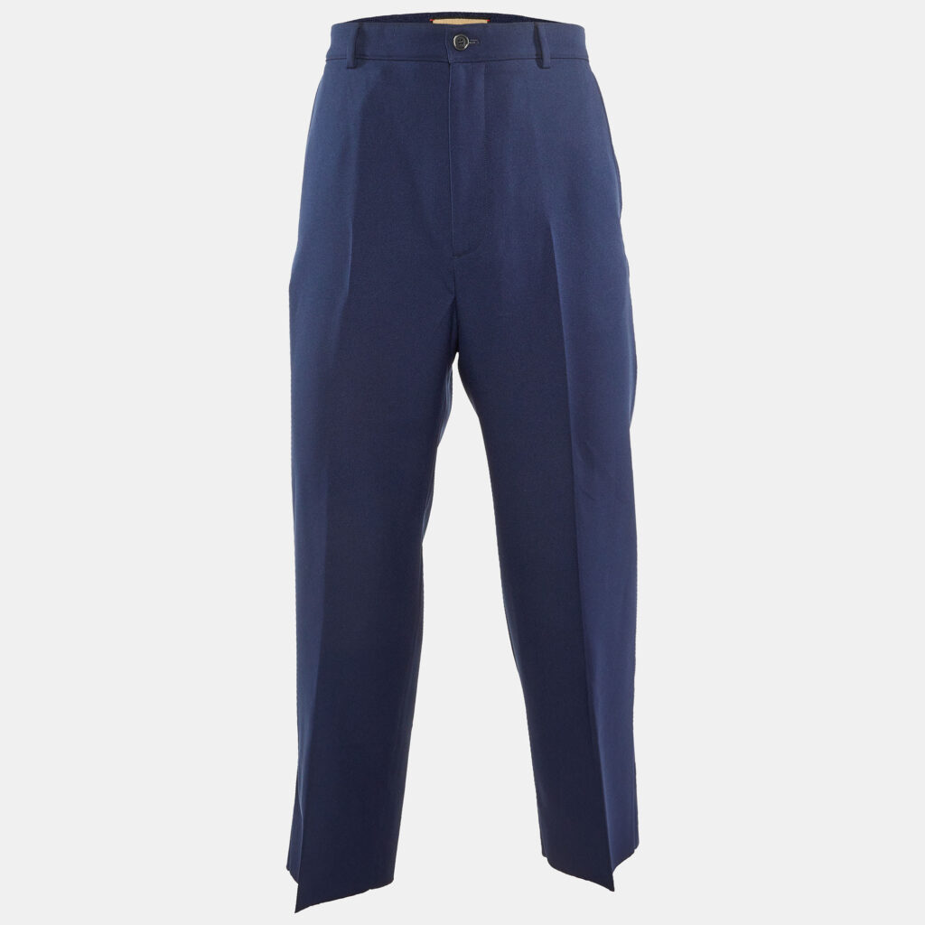 luxury-men-gucci-used-clothes-p1161402-004.jpg Gucci Navy Blue Polyester Sttraight Leg Pants L