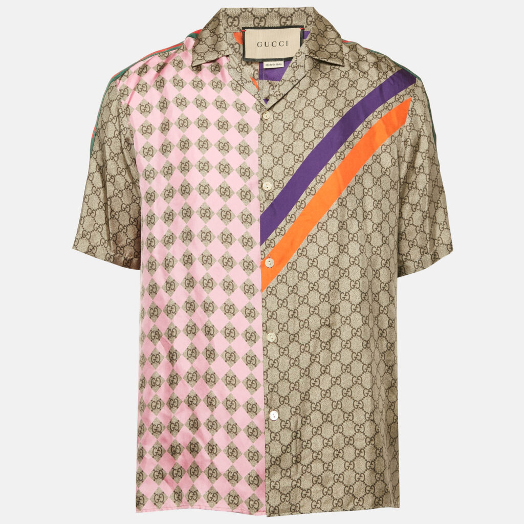 luxury-men-gucci-used-clothes-p1161768-007 Gucci Multicolor Geometric GG Print Button Front Bowling Zaidf Shirt S