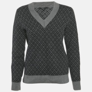 Gucci Black/Grey Diamante Wool Knit V-Neck Sweater M