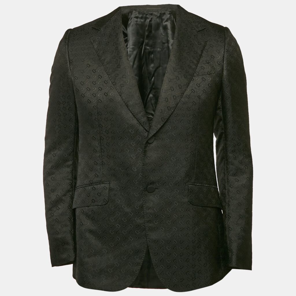 luxury-men-gucci-used-clothes-p1169732-005 Gucci Black Horse-bit Jacquard Single Breasted Blazer M