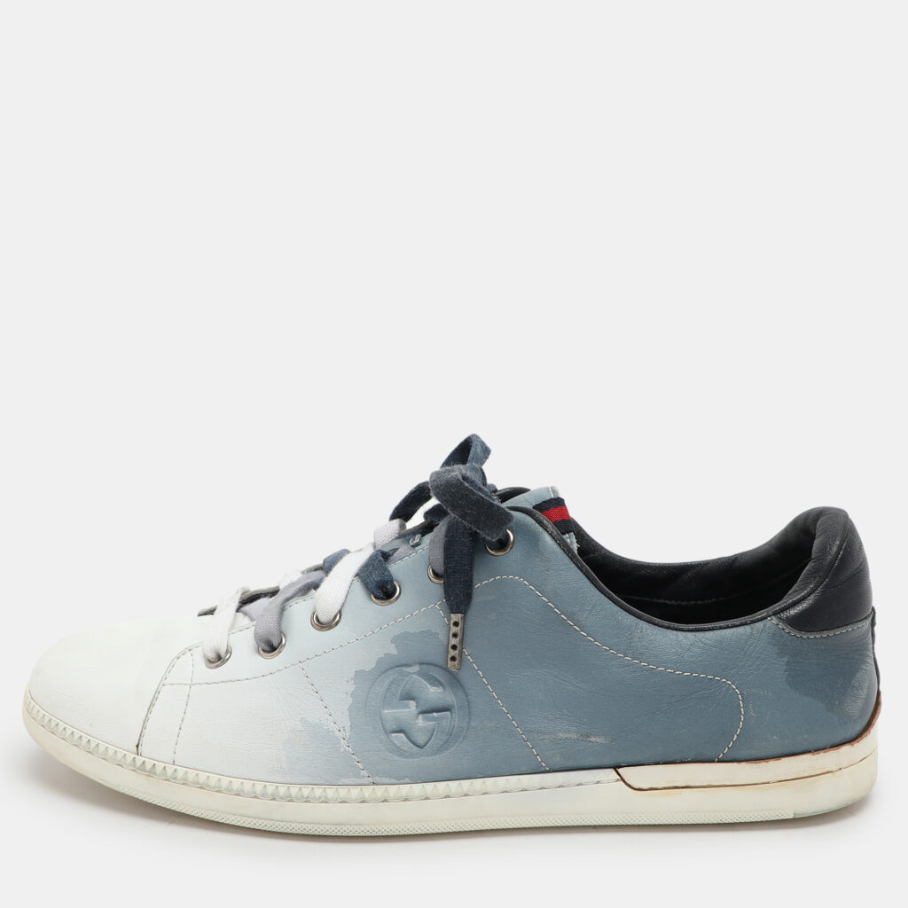 luxury-men-gucci-used-shoes-p1046388-001 Gucci Blue Ombre Leather Low Top Sneakers Size 41.5