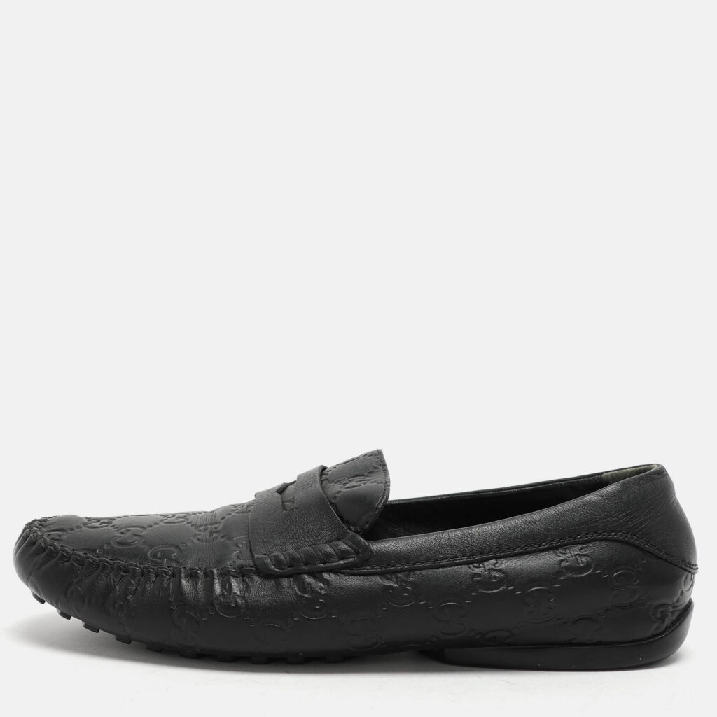 luxury-men-gucci-used-shoes-p1046462-010 Gucci Black Guccissima Leather Penny Loafers Size 40.5