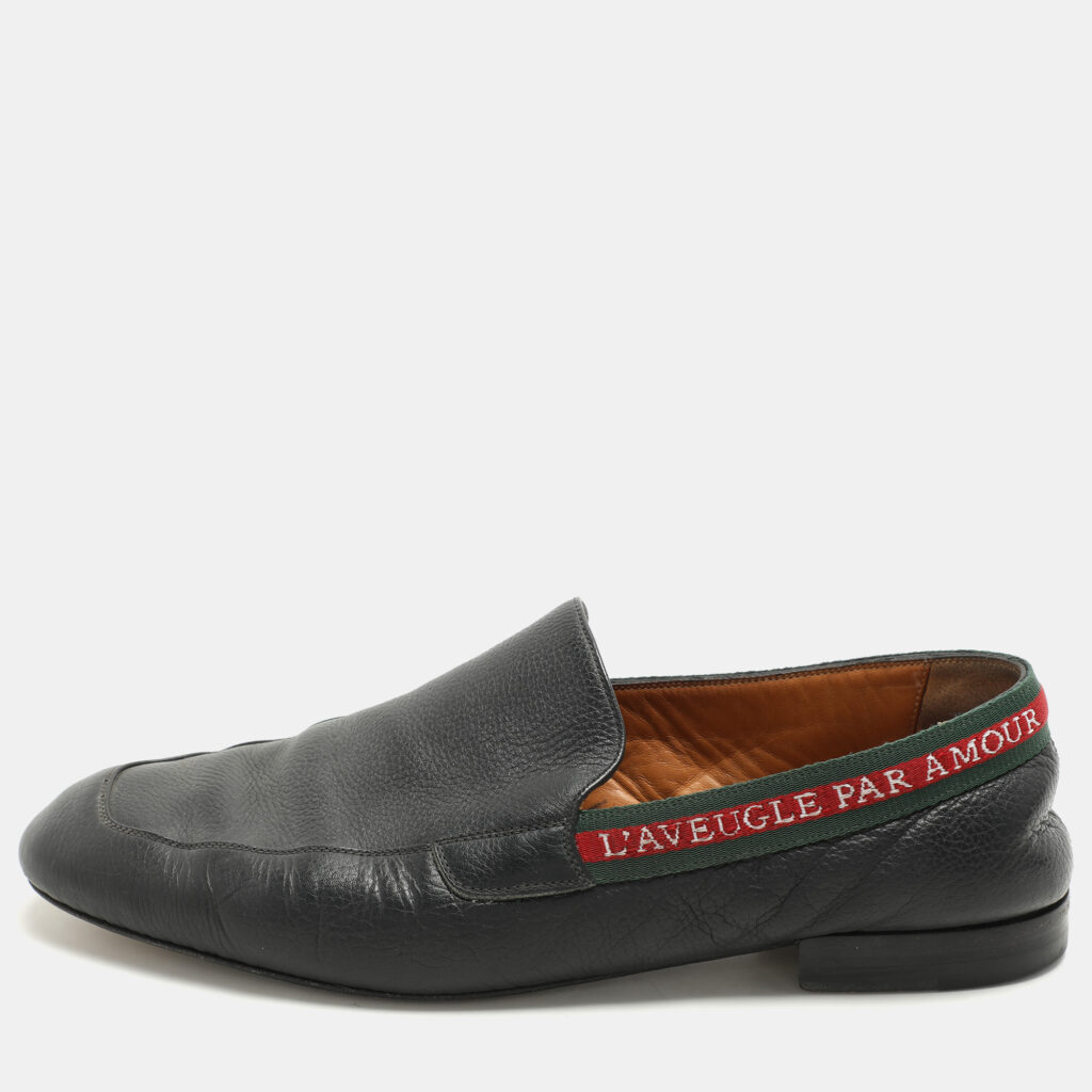 luxury-men-gucci-used-shoes-p1069527-001 Gucci Black Leather L'Aveugle Par Amour Penny Loafers Size 42.5