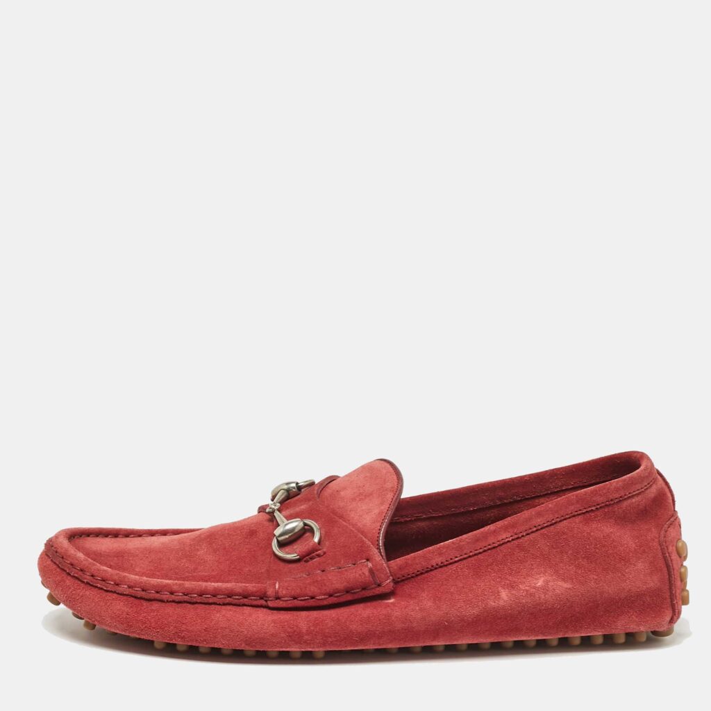 luxury-men-gucci-used-shoes-p1072296-003 Gucci Rust Red Suede Horsebit Slip on Loafers Size 42