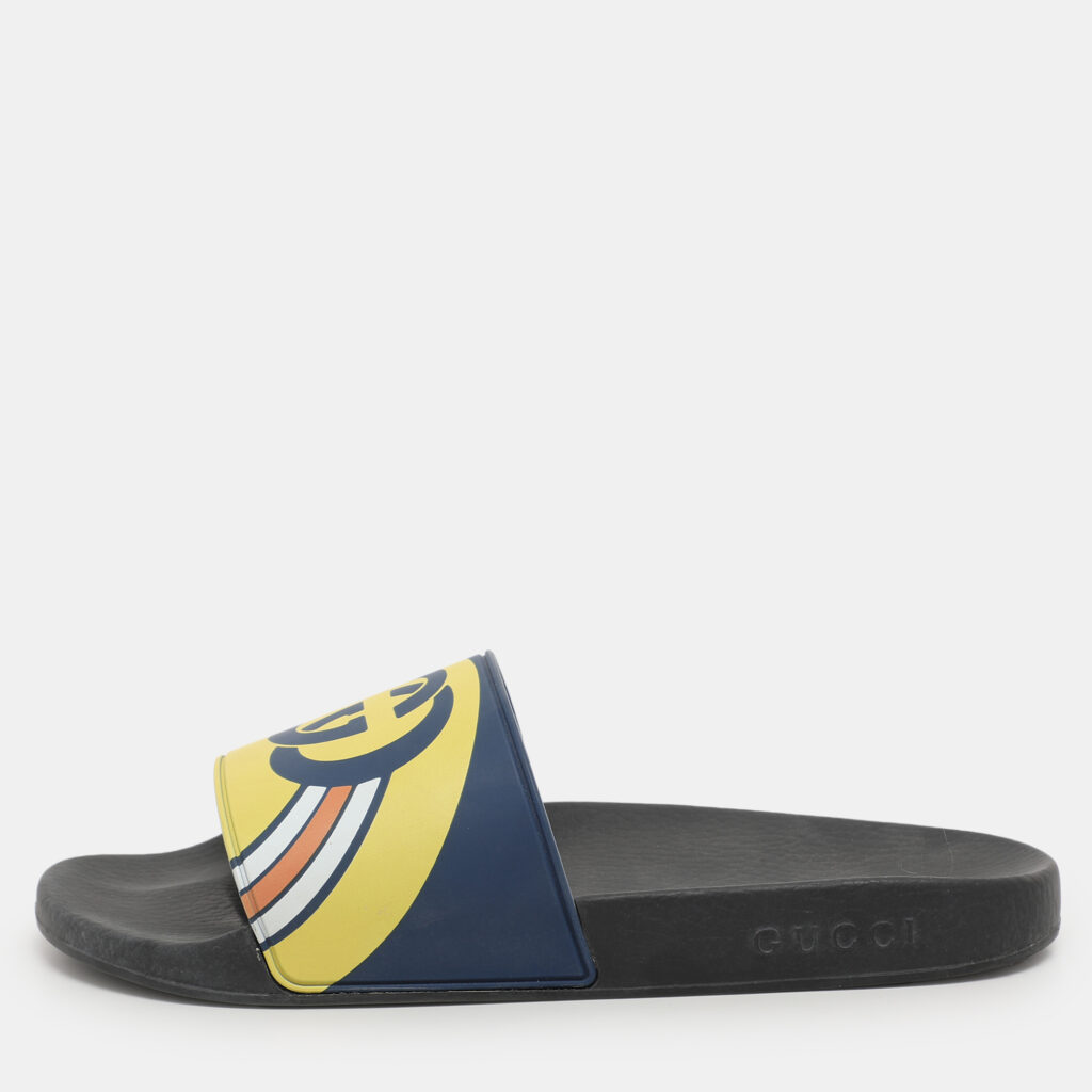 luxury-men-gucci-used-shoes-p1130026-001 Gucci Multicolor Rubber Logo Slippers Size 43