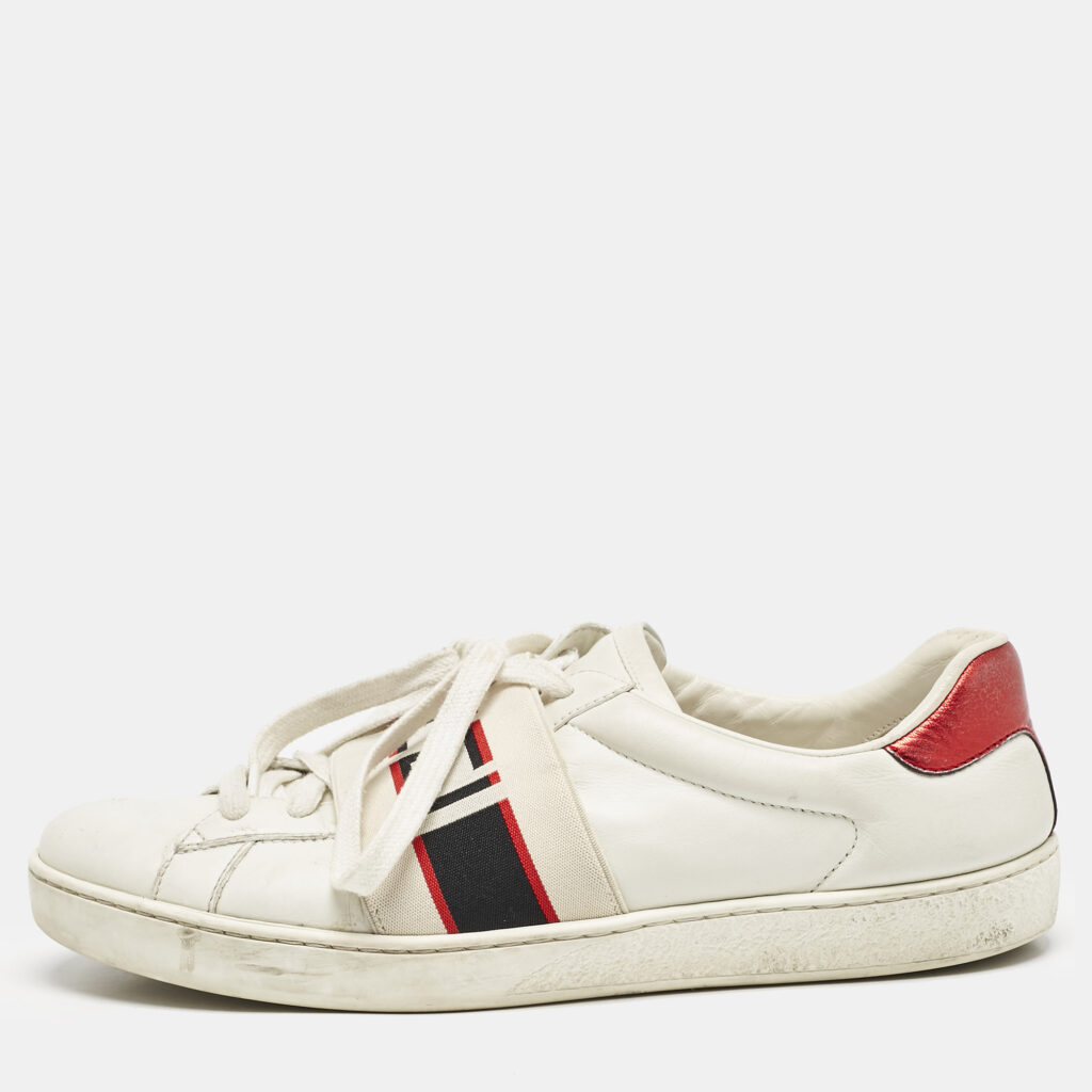 luxury-men-gucci-used-shoes-p1134812-001 Gucci White Leather Logo Band Ace Sneakers Size 39
