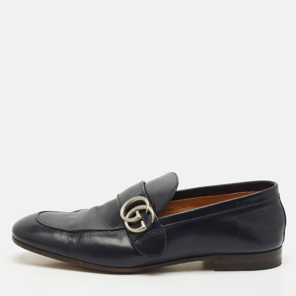 luxury-men-gucci-used-shoes-p1142902-010 Gucci Navy Blue Leather Gucci Donnie Double G Loafers Size 40