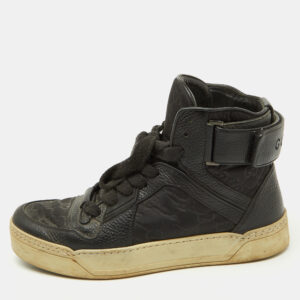Gucci Black Leather and Nylon GG Guccissima High Top Sneakers Size 41