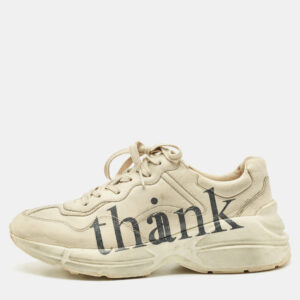 Gucci Cream Leather Rhyton Lace Up Sneakers Size 42