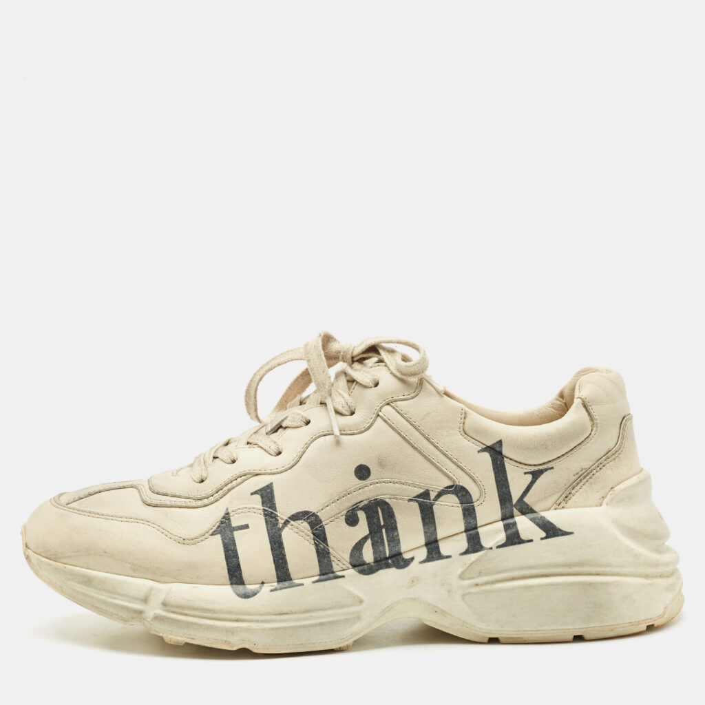 luxury-men-gucci-used-shoes-p1154460-003 Gucci Cream Leather Rhyton Lace Up Sneakers Size 42
