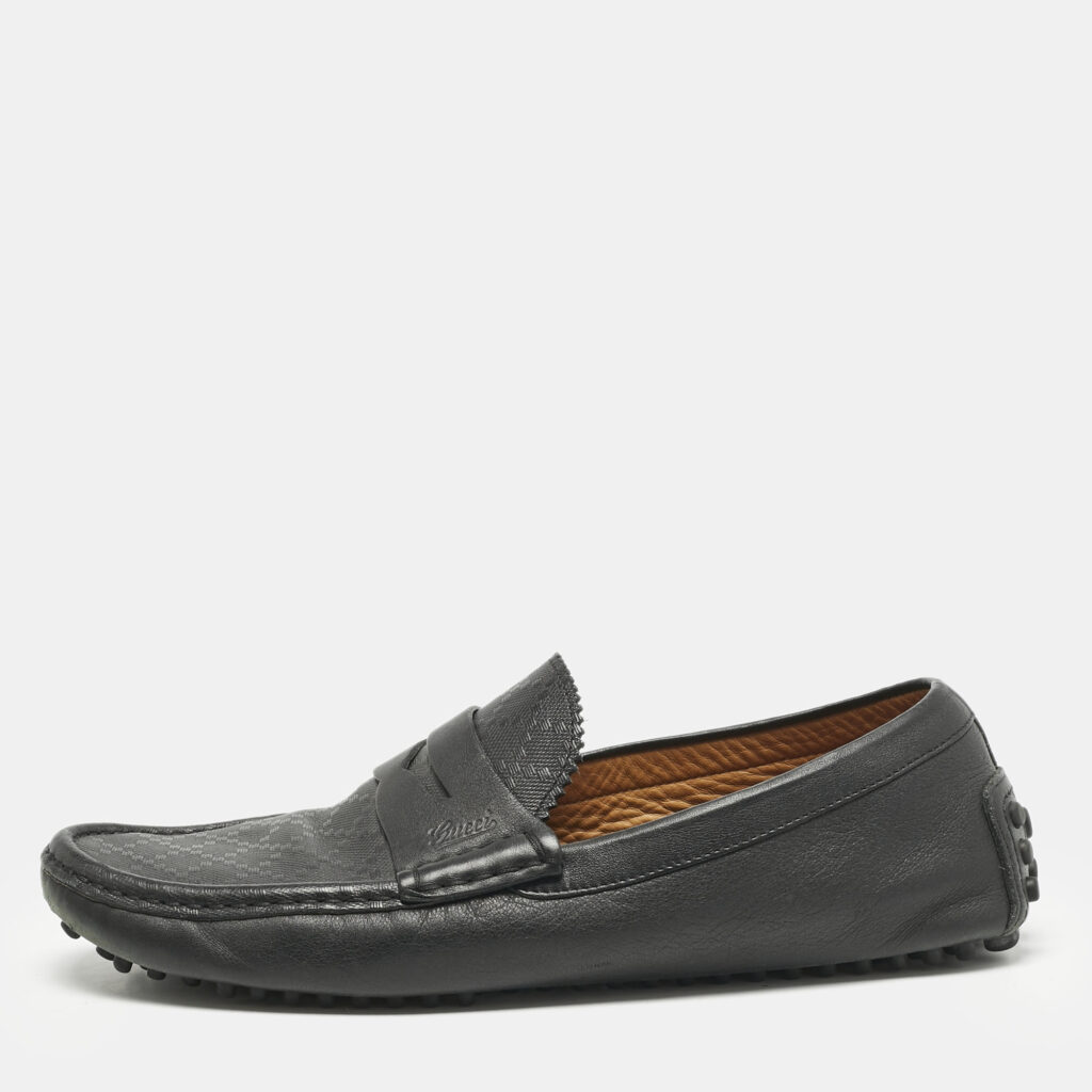 Gucci Black Diamante Leather Driver Loafers Size 42
