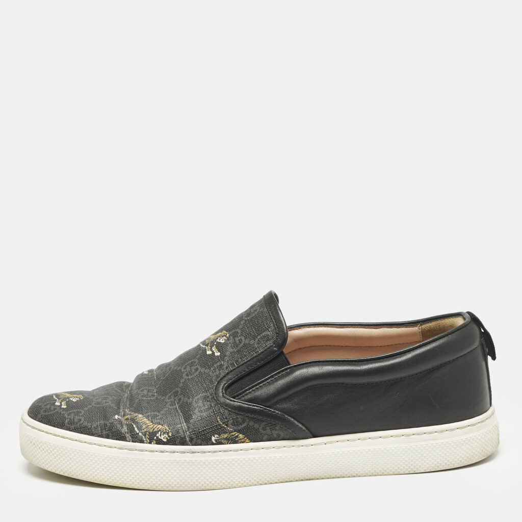 luxury-men-gucci-used-shoes-p1156718-003 Gucci Black GG Supreme Canvas Tiger Print Dublin Sneakers Size 43