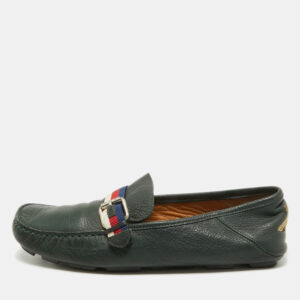 Gucci Green Leather Web Driver Loafers Size 40