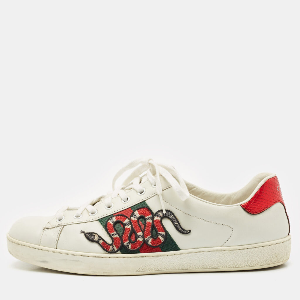 luxury-men-gucci-used-shoes-p1160018-007 Gucci White Leather Ace Lace Up Sneakers Size 43