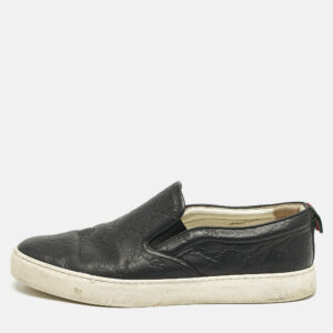 Gucci Black Guccissima Leather Slip On Sneakers Size 44.5