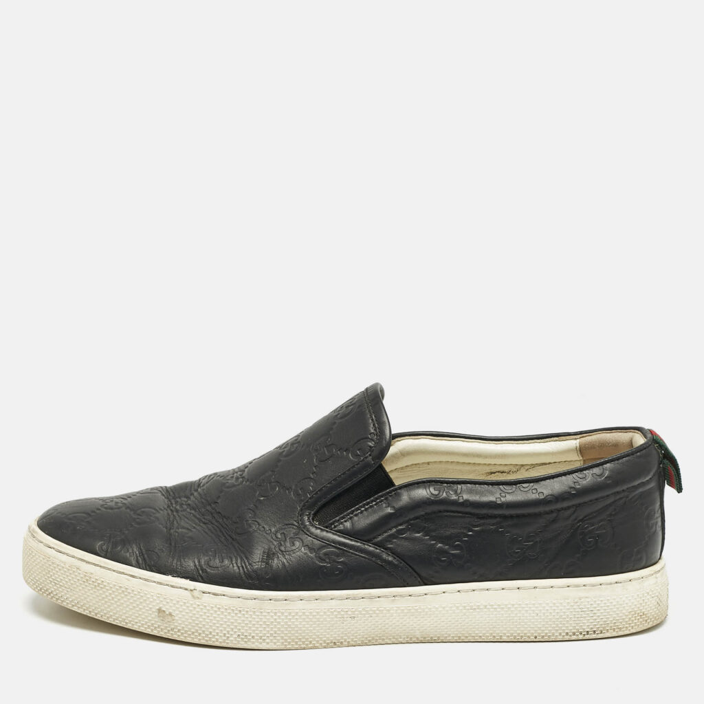 luxury-men-gucci-used-shoes-p1162265-010 Gucci Black Guccissima Leather Slip On Sneakers Size 44.5