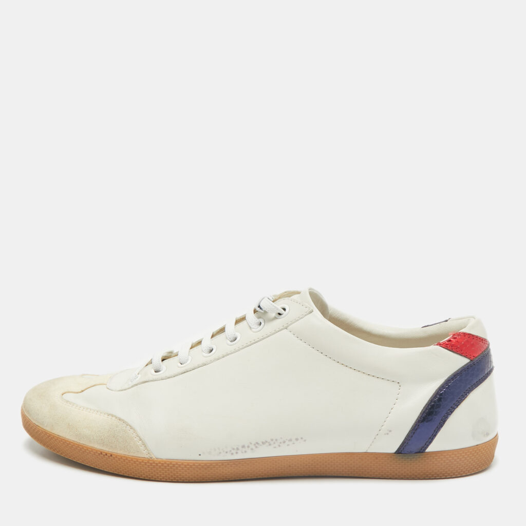 luxury-men-gucci-used-shoes-p1162332-001 Gucci White Leather and Suede GG Marmont Low Top Sneakers Size 43