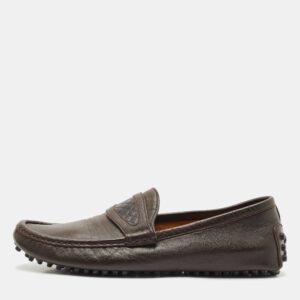 Gucci Dark Brown Leather Guccissima Slip on Loafers Size 40