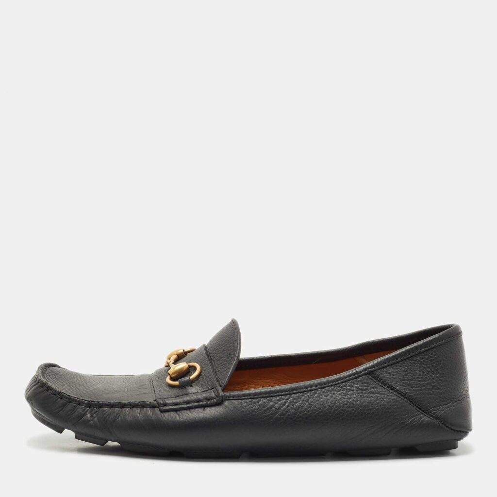 luxury-men-gucci-used-shoes-p1163120-003 Gucci Black Leather Horsebit Foldable Loafers Size 44.5