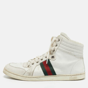 Gucci White Leather Web Detail High Top Sneakers Size 45