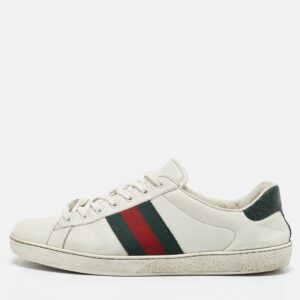 Gucci White Crocodile Leather and Leather Ace Low Top Sneakers Size 45.5