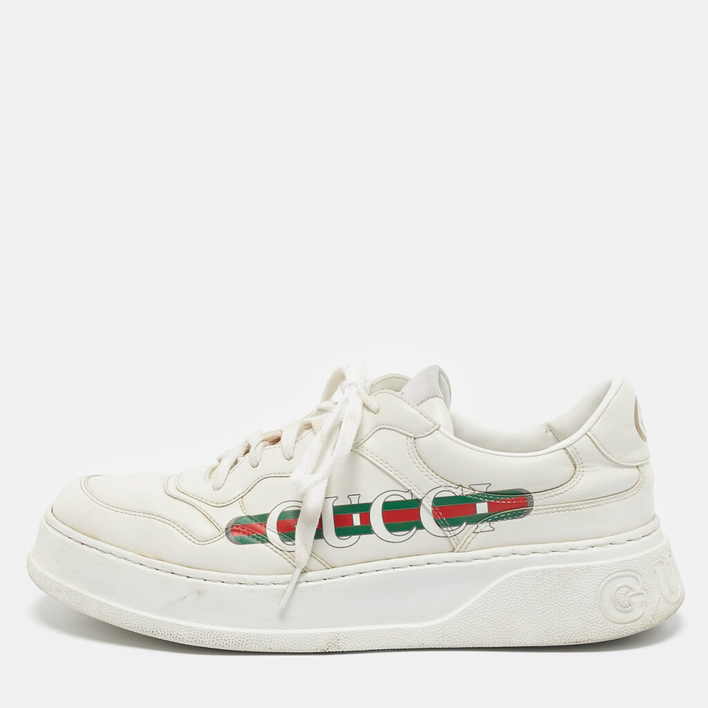 luxury-men-gucci-used-shoes-p1163614-001 Gucci White Leather Chunky B Lace Up Sneakers Size 43.5