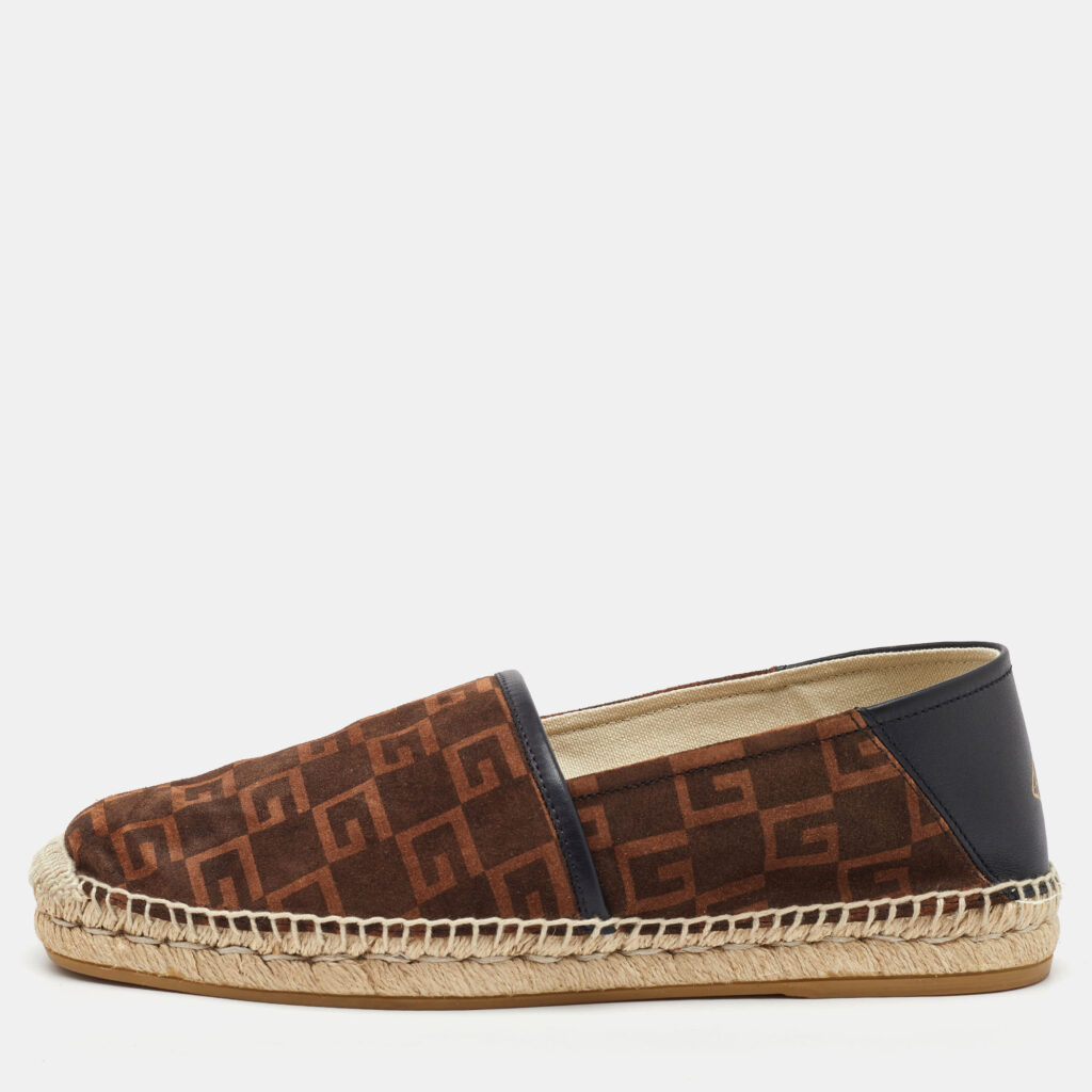luxury-men-gucci-used-shoes-p1163622-003.jpg Gucci Dark Brown/Black G Cube Suede and Leather Slip On Espadrille Flats Size 43.5