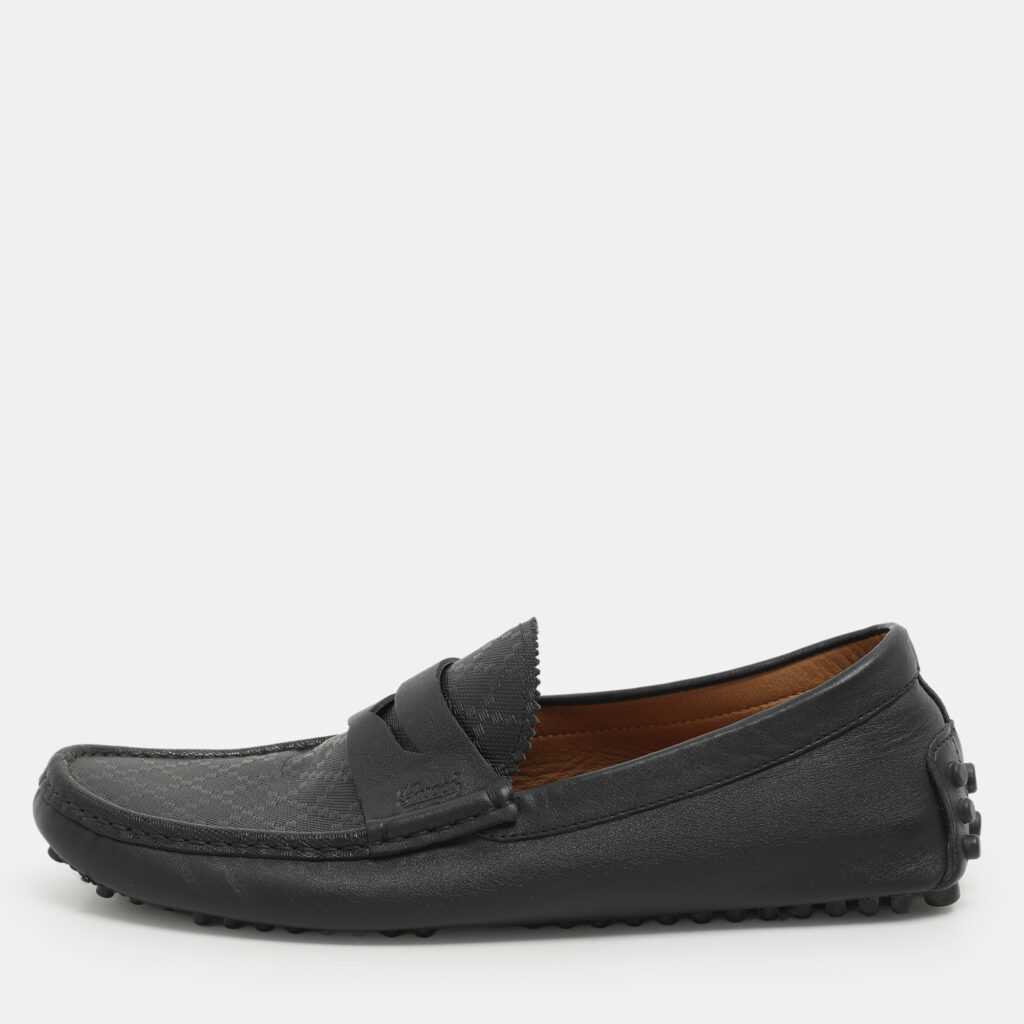 luxury-men-gucci-used-shoes-p1163709-001.jpg Gucci Black Diamante Leather Penny Loafers Size 41