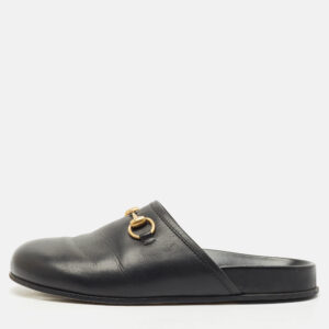 gucci black leather horsebit princetown flat mules size 39.5