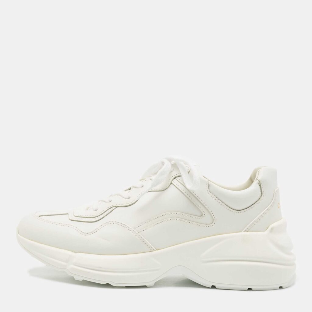 luxury-men-gucci-used-shoes-p1166456-003.jpg Gucci White Leather Rhyton Lace Up Sneakers Size 41.5