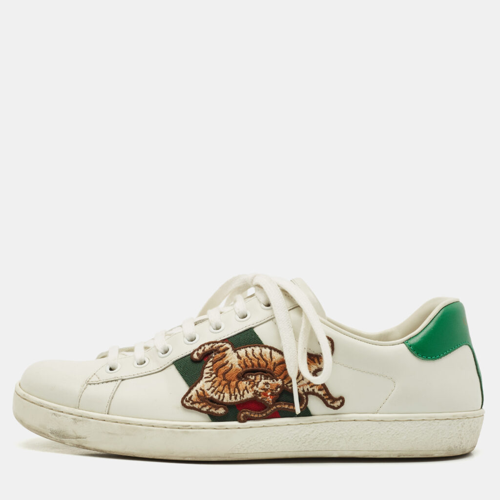 luxury-men-gucci-used-shoes-p1166928-001 Gucci White Leather Ace Lace Up Sneakers Size 41.5