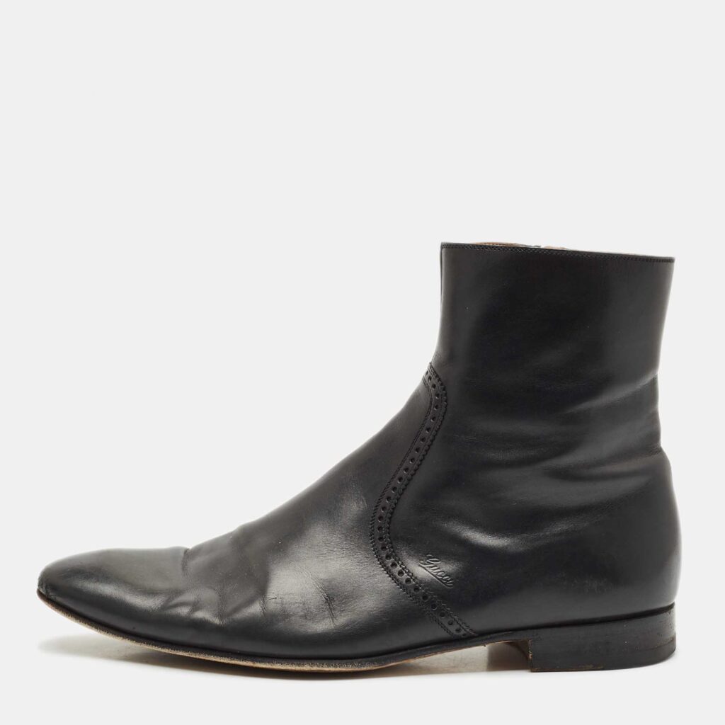 luxury-men-gucci-used-shoes-p1168899-003 Gucci Black Leather Ankle Length Boots Size 43