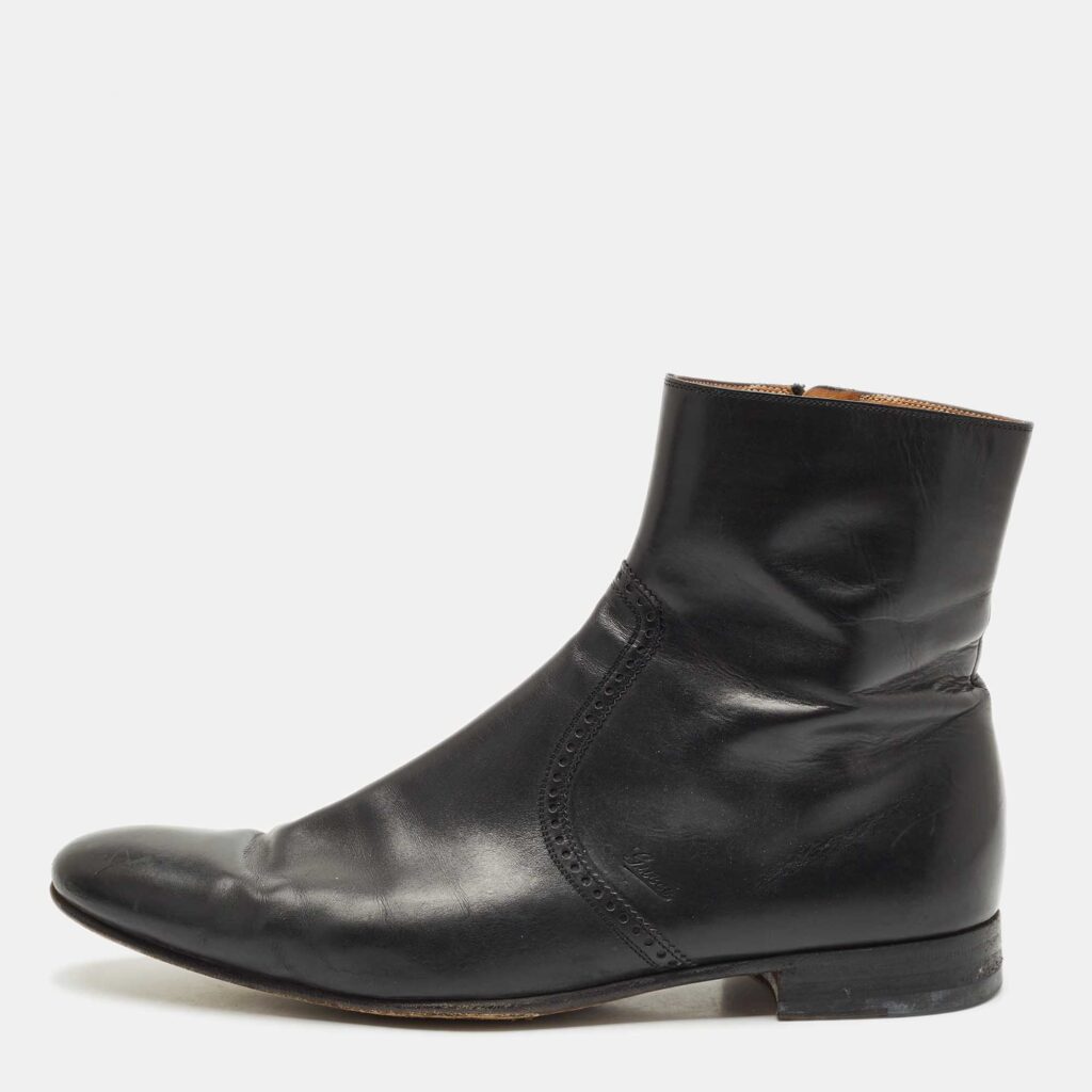 luxury-men-gucci-used-shoes-p1169755-003.jpg Gucci Black Brouge Leather Ankle Boots Size 43