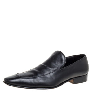 Gucci Black Leather Slip On Loafers Size 43