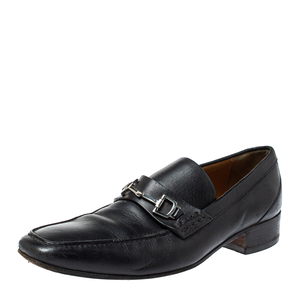 luxury-men-gucci-used-shoes-p367111-002 Gucci Black Horsebit Leather Loafers Size 39.5