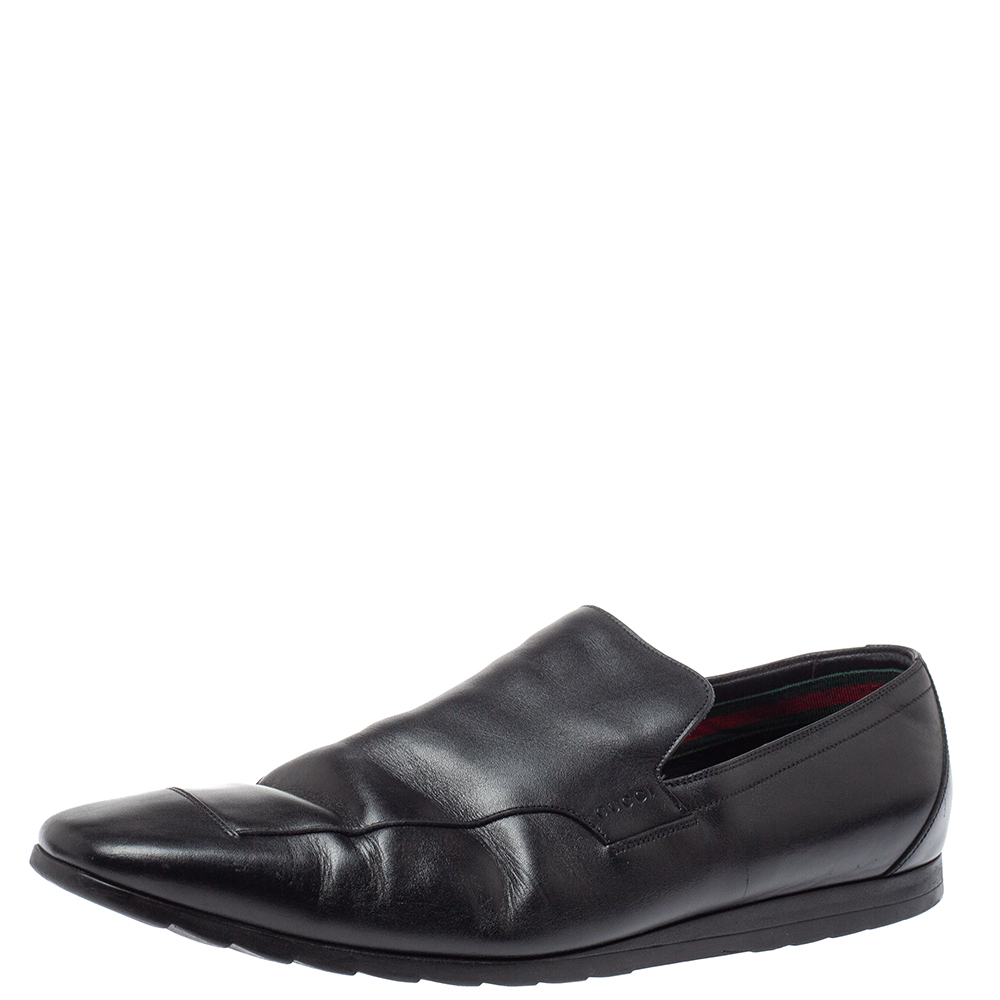 luxury-men-gucci-used-shoes-p384206-005 Gucci Black Leather Slip On Loafers Size 43.5