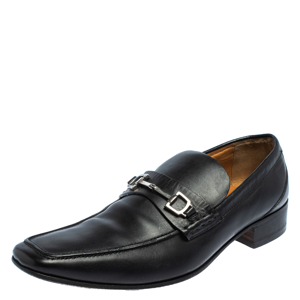 Gucci Black Leather Horsebit Slip On Loafers Size 43.5