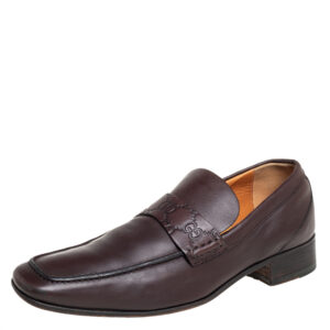 Gucci Brown Leather Slip On Loafers Size 41