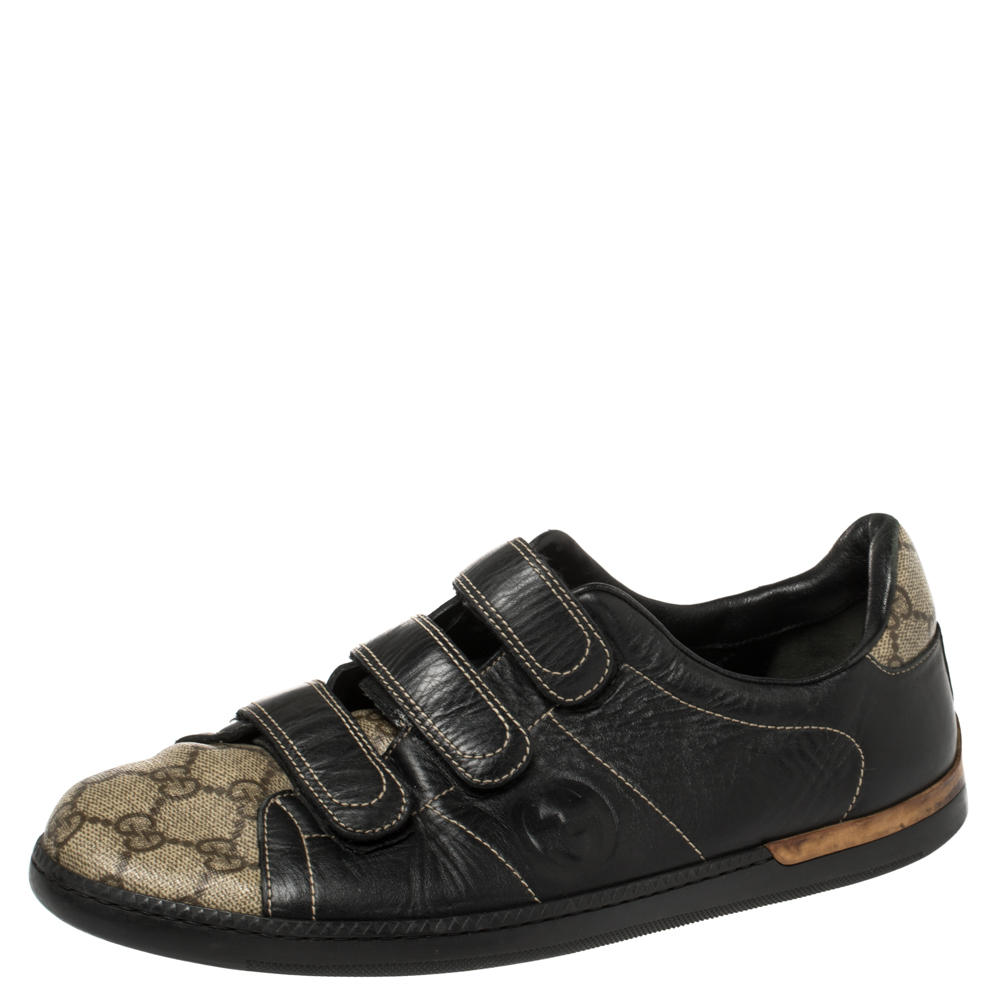 luxury-men-gucci-used-shoes-p426081-007 Gucci Beige/Black GG Supreme Canvas And Leather Velcro Sneakers Size 40