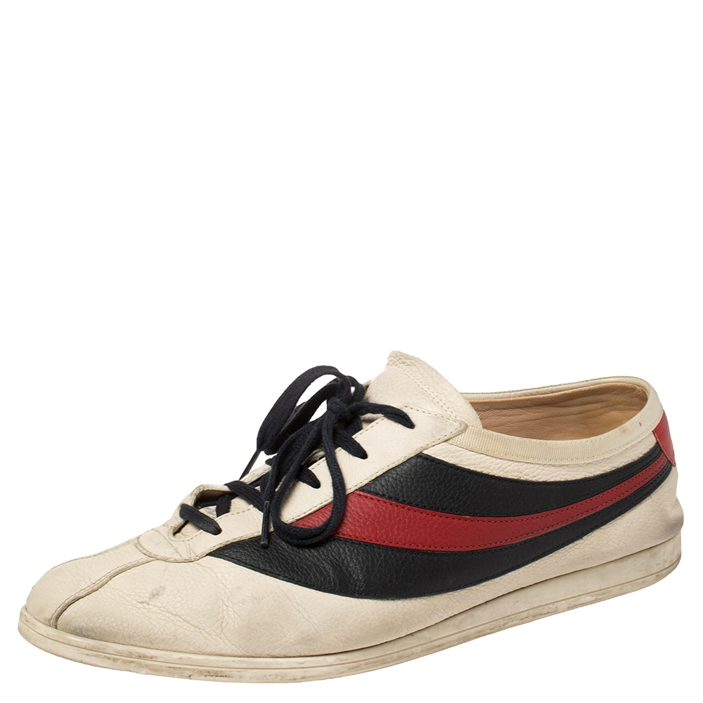 luxury-men-gucci-used-shoes-p433435-004 Gucci White/Blue Leather Falacer Sneakers Size 44