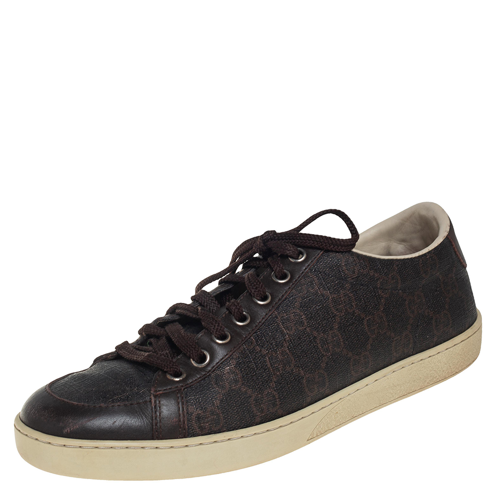 luxury-men-gucci-used-shoes-p433701-005 Gucci Brown Guccissima Coated Canvas and Leather Low Top Sneakers Size 39