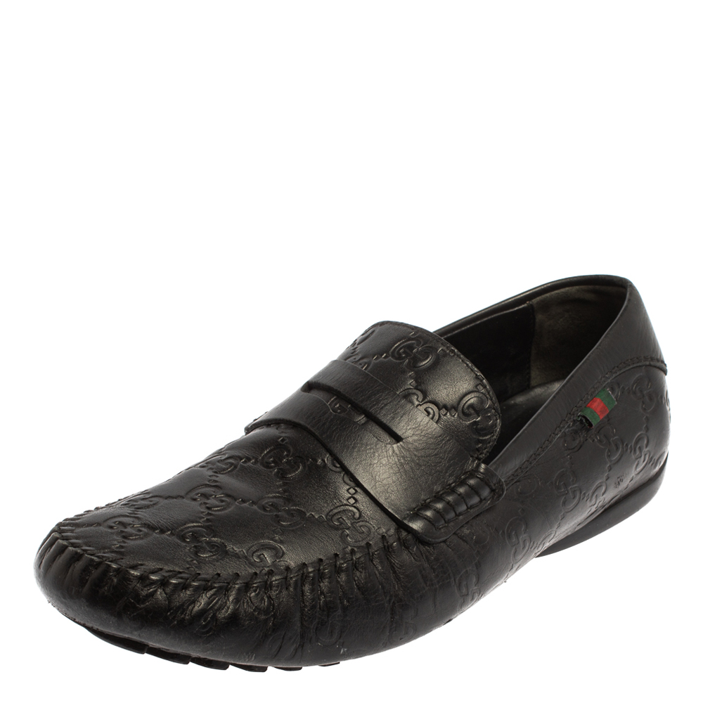 luxury-men-gucci-used-shoes-p433894-001 Gucci Black Guccissima Leather Loafers Size 41.5