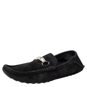 Gucci Black Suede Bamboo Horsebit Slip On Loafers Size 46