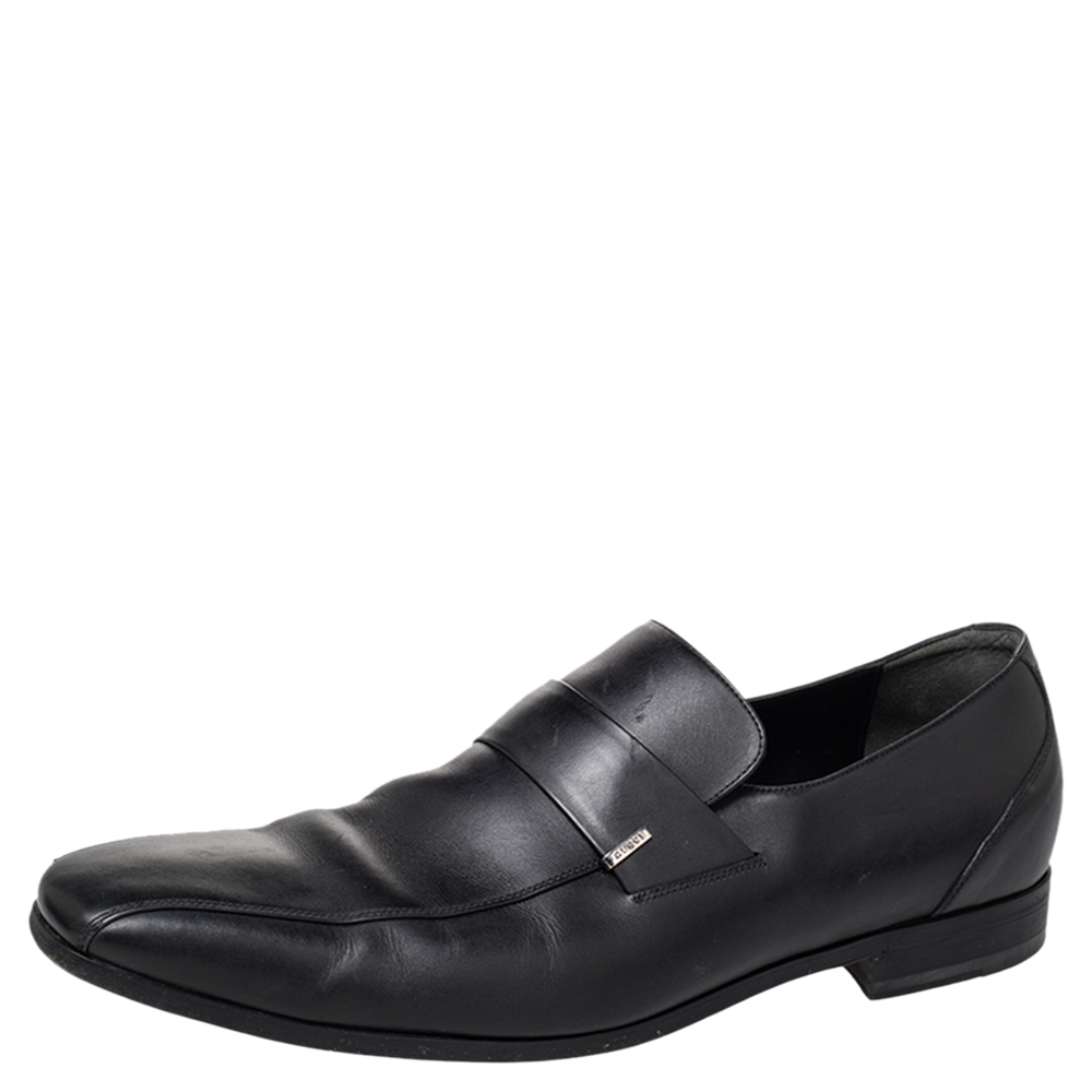 luxury-men-gucci-used-shoes-p466863-002 Gucci Black Leather Slip On Loafers Size 45