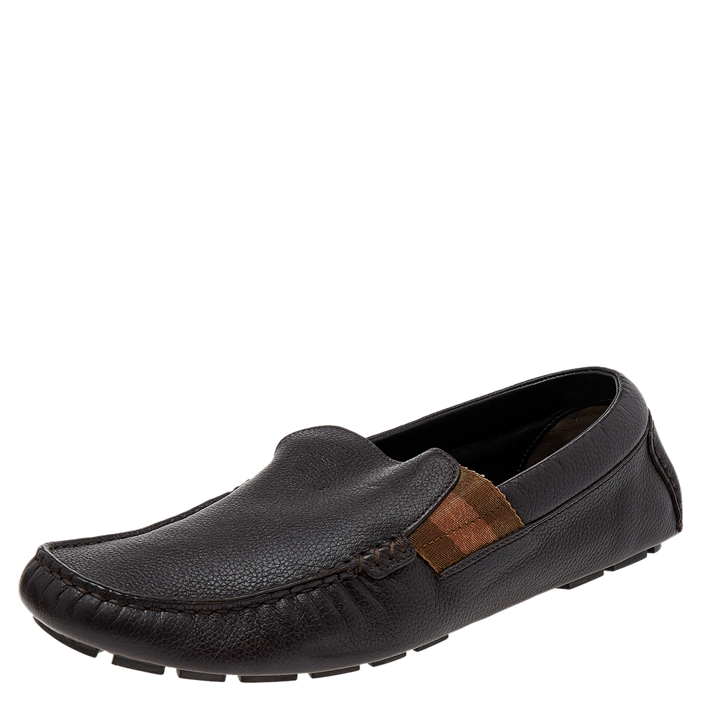 luxury-men-gucci-used-shoes-p499918-002 Gucci Brown Leather Web Slip On Loafers Size 41.5